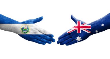 Avustralya ve El Salvador bayrakları arasında el sıkışma, izole şeffaf görüntü.