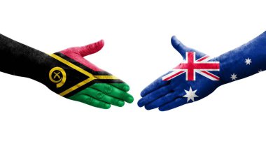 Avusturalya ve Vanuatu bayrakları arasındaki el sıkışma, izole edilmiş şeffaf görüntü.