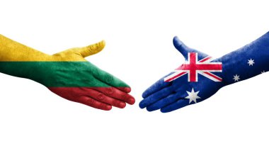 Avusturalya ve Litvanya bayrakları arasında el sıkışma, izole şeffaf görüntü.