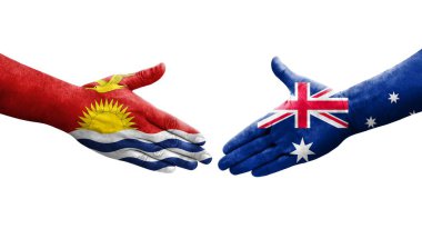 Avustalya ve Kiribati bayrakları arasındaki el sıkışma, izole şeffaf görüntü.