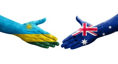 Avustralya ve Ruanda bayrakları arasında el sıkışma, izole şeffaf görüntü.