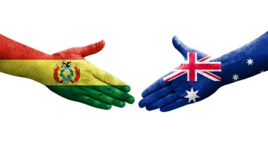 Avustalya ve Bolivya bayrakları arasındaki el sıkışma, izole şeffaf görüntü.