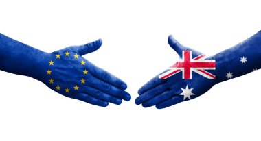 Avrupai ve Avrupa Birliği bayrakları arasındaki el sıkışma, izole şeffaf görüntü.