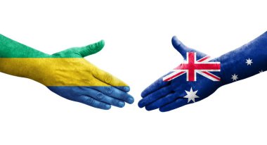 Avustalya ve Gabon bayrakları arasında el sıkışma, izole şeffaf görüntü.