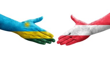 Avusturya ve Ruanda bayrakları arasındaki el sıkışma, izole şeffaf görüntü.