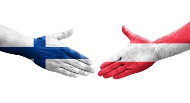 Ellerinde Avusturya ve Finlandiya bayrakları, izole edilmiş şeffaf resim.