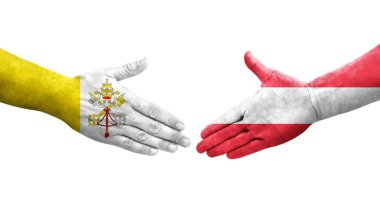Avusturya ve Kutsal Bayraklar arasındaki el sıkışma ellerinde resmedilmiş şeffaf görüntü.
