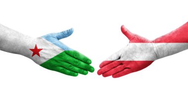 Avusturya ile Cibuti bayrakları arasındaki el sıkışma, izole şeffaf görüntü.