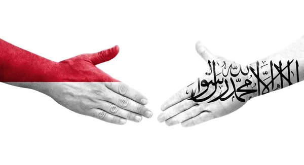 Handshake Antara Bendera Afghanistan Dan Monaco Dicat Tangan Gambar Transparan — Stok Foto
