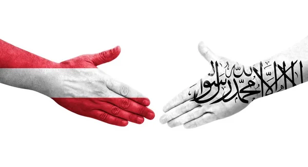 アフガニスタンとオーストリアの旗の間の握手手で描かれ 孤立した透明なイメージ — ストック写真