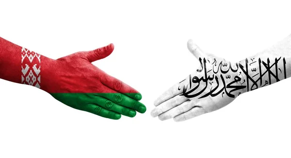 Stretta Mano Tra Afghanistan Bielorussia Bandiere Dipinte Mani Isolata Immagine — Foto Stock