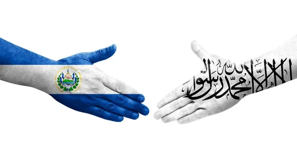 アフガニスタンとエルサルバドルの旗の間の握手手で描かれ 孤立した透明なイメージ — ストック写真