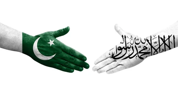 Kézfogás Afganisztán Pakisztán Között Kézre Festett Zászlók Elszigetelt Átlátszó Kép — Stock Fotó
