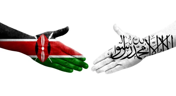 Poignée Main Entre Afghanistan Kenya Drapeaux Peints Sur Les Mains — Photo