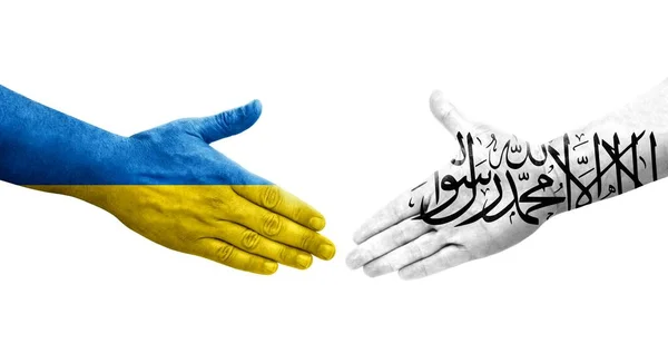 Potřesení Rukou Mezi Afghánskými Ukrajinskými Vlajkami Namalovanými Rukou Izolovaný Průhledný — Stock fotografie