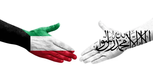 Händedruck Zwischen Afghanistan Und Kuwait Flaggen Auf Hände Gemalt Isoliertes — Stockfoto