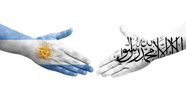 アフガニスタンとアルゼンチンの旗の間の握手手に描かれた孤立した透明なイメージ — ストック写真