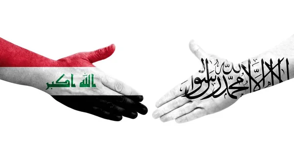 アフガニスタンとイラクの旗の間の握手手で描かれた孤立した透明なイメージ — ストック写真