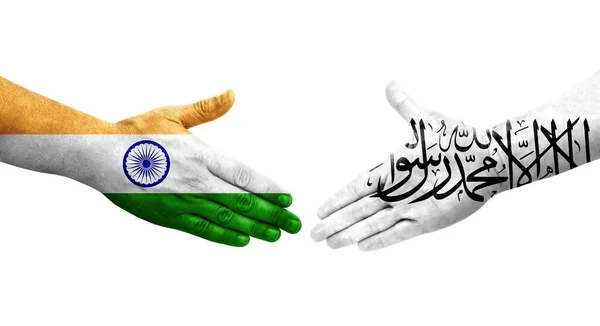 Aperto Mão Entre Afeganistão Índia Bandeiras Pintadas Mãos Imagem Transparente — Fotografia de Stock
