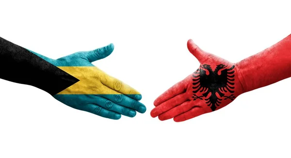 Handshake Albania Bahamas Flags Painted Hands Isolated Transparent Image — Stock Photo, Image