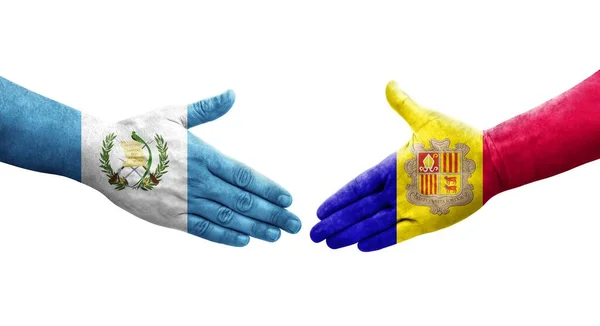 Handshake Andorra Guatemala Flags Painted Hands Isolated Transparent Image — Stock Photo, Image