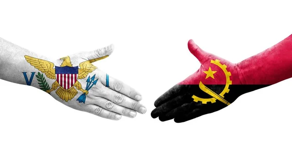 Handdruk Tussen Angola Maagdeneilanden Vlaggen Handen Geschilderd Geïsoleerd Transparant Beeld — Stockfoto