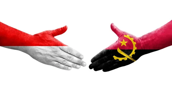 Handshake Angola Indonesia Flags Painted Hands Isolated Transparent Image — Stock Photo, Image