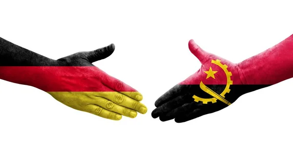 Ruční Podání Mezi Angolou Německými Vlajkami Namalovanými Rukou Izolovaný Průhledný — Stock fotografie