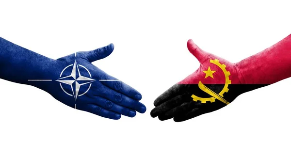 Aperto Mão Entre Angola Bandeiras Nato Pintadas Mãos Imagem Transparente — Fotografia de Stock