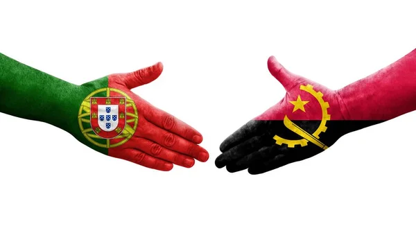 Potřesení Rukou Mezi Angolskou Portugalskou Vlajkou Namalovanou Rukou Izolovaný Průhledný — Stock fotografie