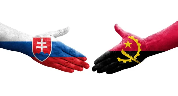 Рукостискання Між Анголою Словаччиною Намальоване Руках Ізольоване Прозоре Зображення — стокове фото