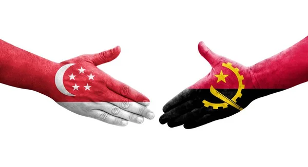Handshake Angola Singapore Flags Painted Hands Isolated Transparent Image — Stock Photo, Image