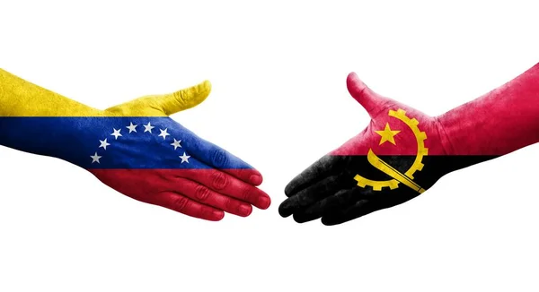 安哥拉和委内瑞拉之间的握手 手绘国旗 孤立透明的形象 — 图库照片