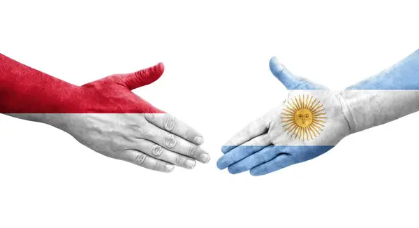 Рукопожатие Между Флагом Аргентины Монако Нарисованное Руках Изолированное Прозрачное Изображение — стоковое фото