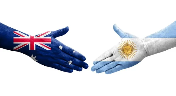 Рукопожатие Между Аргентиной Австралией Нарисованное Руках Изолированное Прозрачное Изображение — стоковое фото
