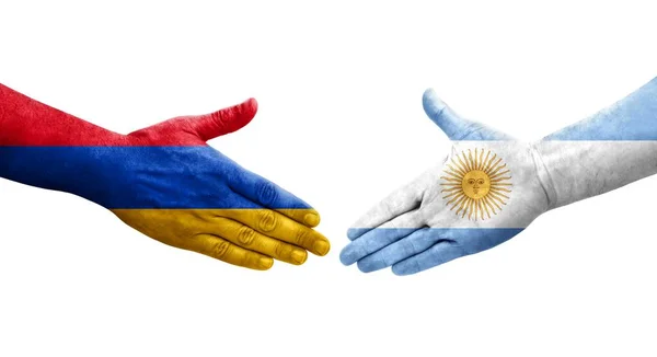 阿根廷和亚美尼亚之间握手 手绘国旗 孤立透明的图像 — 图库照片