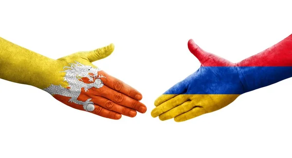 亚美尼亚和不丹之间握手 手绘国旗 孤立透明的形象 — 图库照片