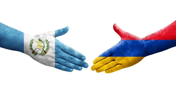 Mano Apretada Entre Armenia Guatemala Banderas Pintadas Las Manos Imagen —  Fotos de Stock