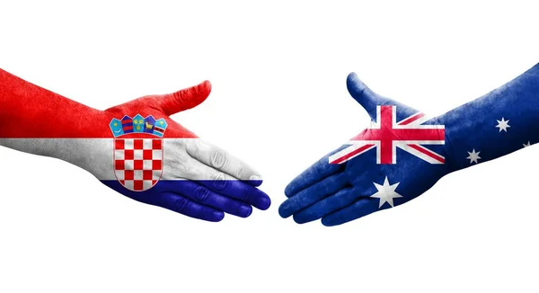 호주와 크로아티아의 국기가 그려지면서 이미지를 손으로 흔드는 — 스톡 사진