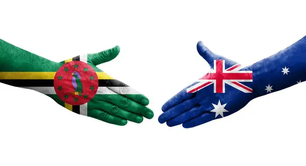 Handshake Australia Dominica Flags Painted Hands Isolated Transparent Image — Stock Photo, Image
