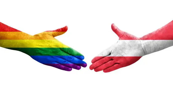 奥地利和男女同性恋 双性恋和变性者的握手旗帜手绘 孤立透明的图像 — 图库照片