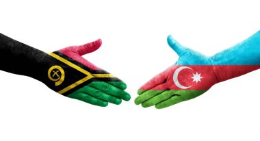 Ellerinde Azerbaycan ve Vanuatu bayrakları arasında el sıkışma, izole şeffaf görüntü.