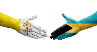 Bahamalar ve Kutsal Görüş arasındaki el sıkışma ellerinde bayraklar, yalıtılmış şeffaf görüntü.