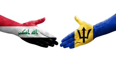 Barbados ve Irak bayrakları arasında el sıkışma, izole şeffaf görüntü.