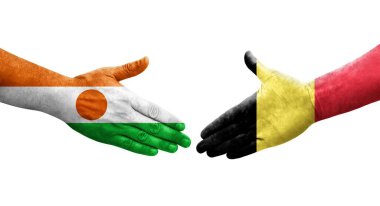 Belçika ve Nijer bayrakları arasında el sıkışma, izole şeffaf görüntü.