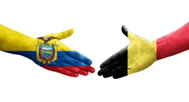 Belçika ve Ekvador bayrakları arasında el sıkışma, izole şeffaf görüntü.