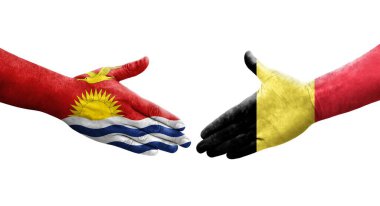 Belçika ve Kiribati bayrakları arasında el sıkışma, izole şeffaf görüntü.