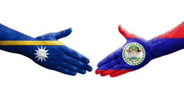 Belize ve Nauru bayrakları arasındaki el sıkışma, izole şeffaf görüntü.