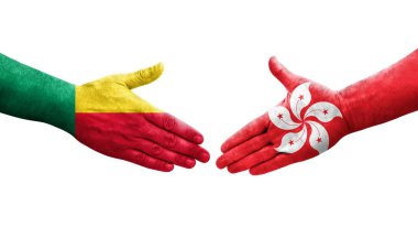 Benin ve Hong Kong bayrakları arasında el sıkışma..
