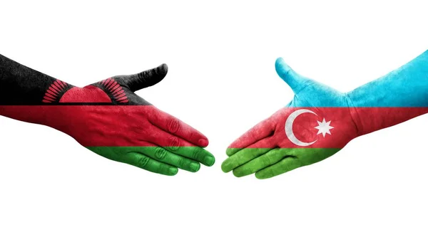 Potřesení Rukou Mezi Ázerbájdžánem Malawskými Vlajkami Namalovanými Rukou Izolovaný Průhledný — Stock fotografie